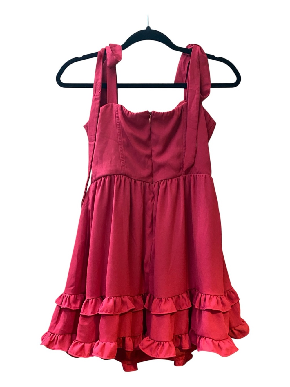 Lucy in the Sky Burgundy Wine Tie Strap Ruffle Mini Dress M Wedding Guest Party - Picture 3 of 8